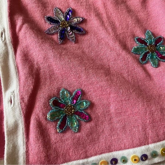 VINTAGE STORYBOOK KNITS Sequin flower daisy cardigan sweater SIZE SMALL BRATZ - Picture 3 of 13